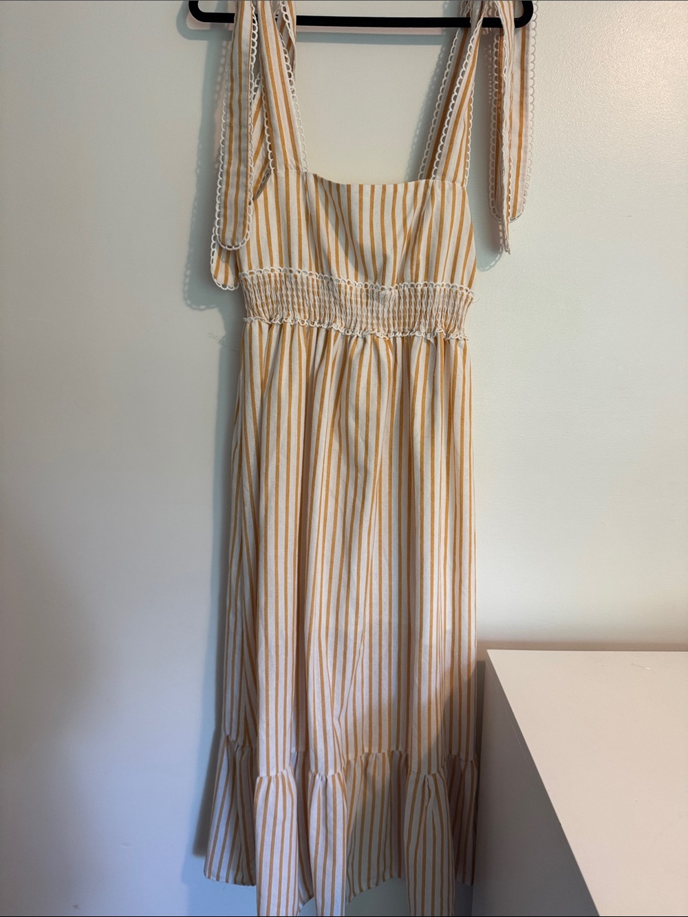 Yellow and White Striped Tie-Shoulder Sundress